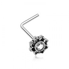 Lotus Flower Filigree Sparkle Icon L-Shaped Nose Ring