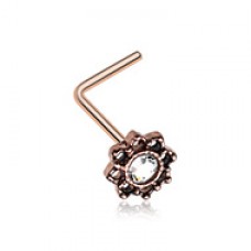 Rose Gold Lotus Flower Filigree Sparkle Icon L-Shaped Nose Ring