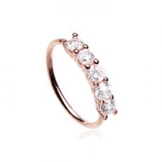Rose Gold Elegant Seamless Prong set 5 Gem Bendable Nose Hoop
