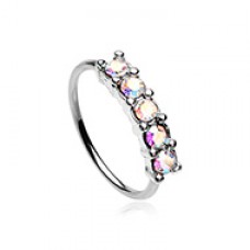 Iridescent Seamless Prong set 5 Gem Bendable Nose Hoop