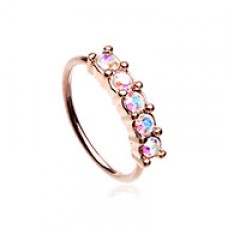 Rose Gold Iridescent Seamless Prong set 5 Gem Bendable Nose Hoop