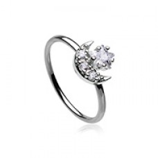 Moon & Star Cubic Gem Bendable Nose Hoop