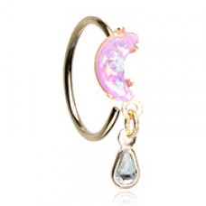 Golden Opal Moon Dangle Bendable Nose Hoop