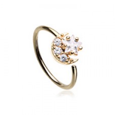Golden CZ Star & Moon Bendable Nose Hoop
