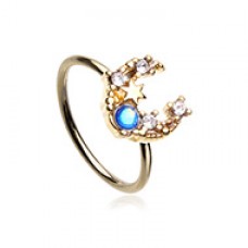 Golden Opal Crescent Moon Bendable Nose Hoop