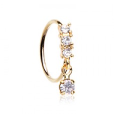 Golden Three Gem Cubic CZ Dangle Bendable Nose Hoop