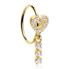 Golden Open Heart Gem Drop Dangle Bendable Nose Hoop