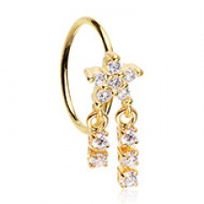 Golden Celestial CZ Star Double Dangle Bendable Nose Hoop