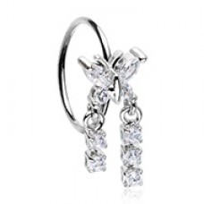 Butterfly CZ Double Dangle Bendable Nose Hoop