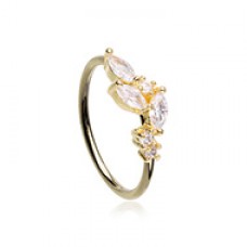 Golden Blooming CZ Marquis Leaf Cluster Bendable Nose Hoop