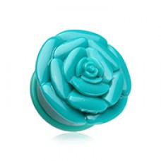 Rose Blossom Flower Single Flared Ear Gauge Plug