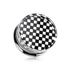 Classic Checker Inlay Double Flared Ear Gauge Plug