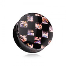Marbled Checker Stripe Double Flared Ear Gauge Plug