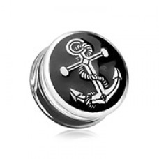 Anchor Enamel Embossed Double Flared Ear Gauge Plug