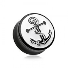 Anchor Enamel Embossed Double Flared Ear Gauge Plug