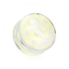 Glow in the Dark Anchor Enamel Embossed Double Flared Ear Gauge Plug