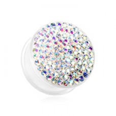 Brilliant Sparkles White Body Single Flared Ear Gauge Plug