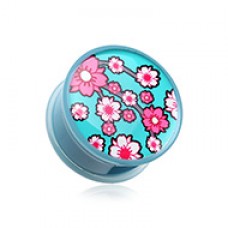 Adorable Sakura Cherry Blossom Single Flared Ear Gauge Plug
