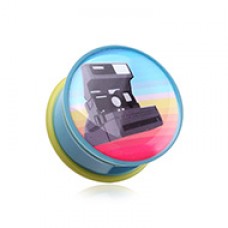 Retro Polaroid Camera Single Flared Ear Gauge Plug