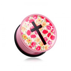 Floral Cosmic Cross Single Flared Ear Gauge Plug