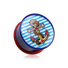 Marine Blue Anchor Dock Single Flared Ear Gauge Plug