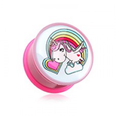 Rainbow Unicorn Single Flared Ear Gauge Plug