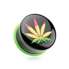 Rasta Marijuana Cannabis Pot Leaf  Weed Single Flared Ear Gauge Plug  