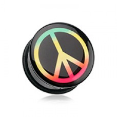 Rasta Peace Sign Single Flared Ear Gauge Plug
