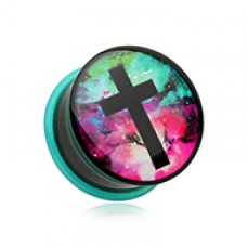Galaxy Cross Single Flared Ear Gauge Plug