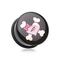 Emo Heart Crossbone Single Flared Ear Gauge Plug