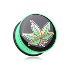 Marijuana Cannabis Pot Leaf Single Flared Ear Gauge Plug