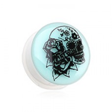 Glow in the Dark Rose Sugar Skull Single Flared Ear Gauge Plug
