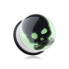 Glow in the Dark Skull Mustache Single Flared Ear Gauge Plug