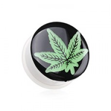 Glow in the Dark Cannabis Leaf Single Flared Ear Gauge Plug