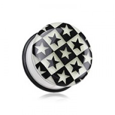 Glow in the Dark Checkered Stars Single Flared Ear Gauge Plug