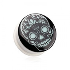 Glow in the Dark Sugar Skull Single Flared Ear Gauge Plug