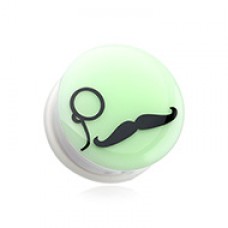 Glow in the Dark Mustache Detective Single Flared Ear Gauge Plug