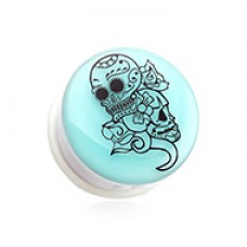 Glow in the Dark Floral Sugar Skull Single Flared Ear Gauge Plug
