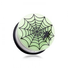 Glow in the Dark Spider Web Single Flared Ear Gauge Plug