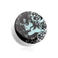 Glow in the Dark Day of the Dead Lady Single Flared Ear Gauge Plug