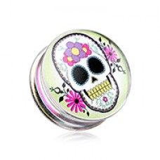 Sugar Skull Clear UV Double Flared Ear Gauge Plug