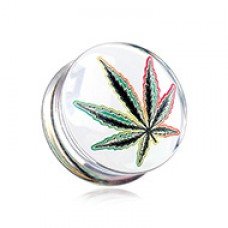 Cannabis Pot Leaf Clear UV Double Flared Ear Gauge Plug 