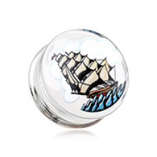 Sailing Ship Clear UV Double Flared Ear Gauge Plug