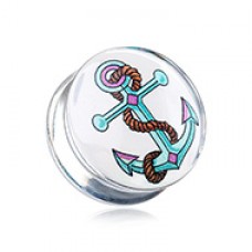 Classic Anchor Clear UV Double Flared Ear Gauge Plug