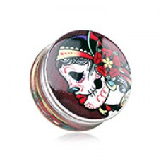 Gypsy Sugar Skull Clear UV UV Double Flared Ear Gauge Plug