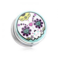 Diamond Eyes Sugar Skull Clear UV Single Flared Ear Gauge Plug