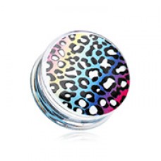 Rainbow Gradient Leopard Clear UV Double Flared Ear Gauge Plug