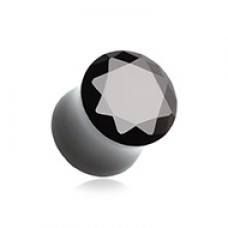 Double Sided Faceted Cubic Zirconia Double Flared Ear Gauge Plug 