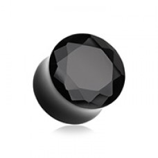 Faceted Pyrex Glass Gemstone Double Flared Ear Gauge Plug 