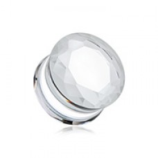 Faceted Pyrex Glass Gemstone Double Flared Ear Gauge Plug 
